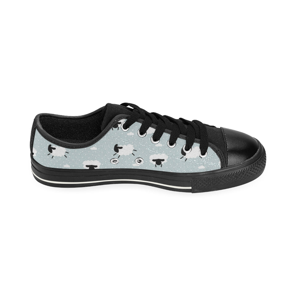 Sheep polka dot cloud pattern Men's Low Top Canvas Shoes Black