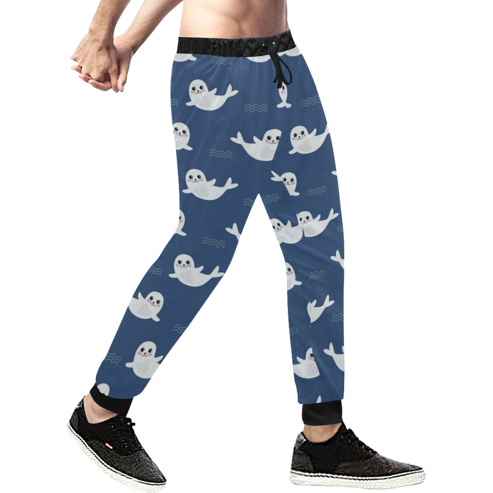 Cute white baby sea lion seal pattern Unisex Casual Sweatpants