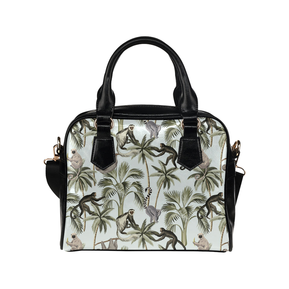 Monkey sloth lemur palm trees pattern Shoulder Handbag