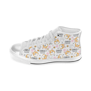 Corgi Dog Pattern Women's High Top Canvas Shoes White