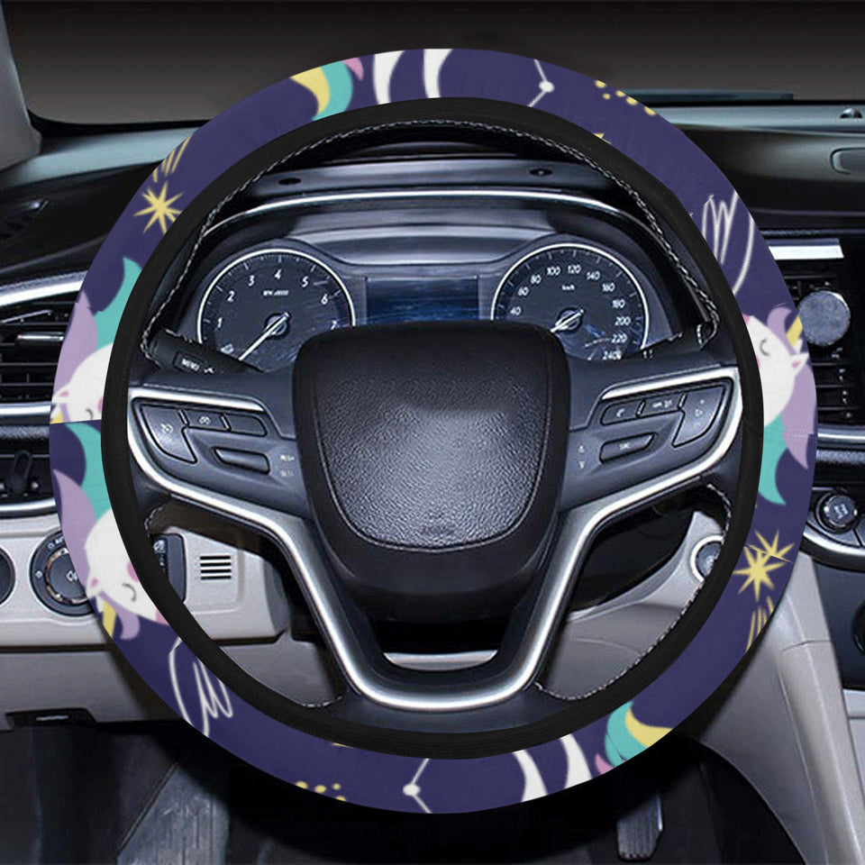 Hand drawn cute unicorn star planet Car Steering Wheel Cover