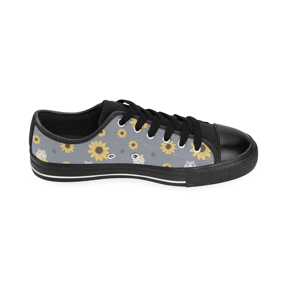 Cute hamster sunflower pattern background Men's Low Top Canvas Shoes Black