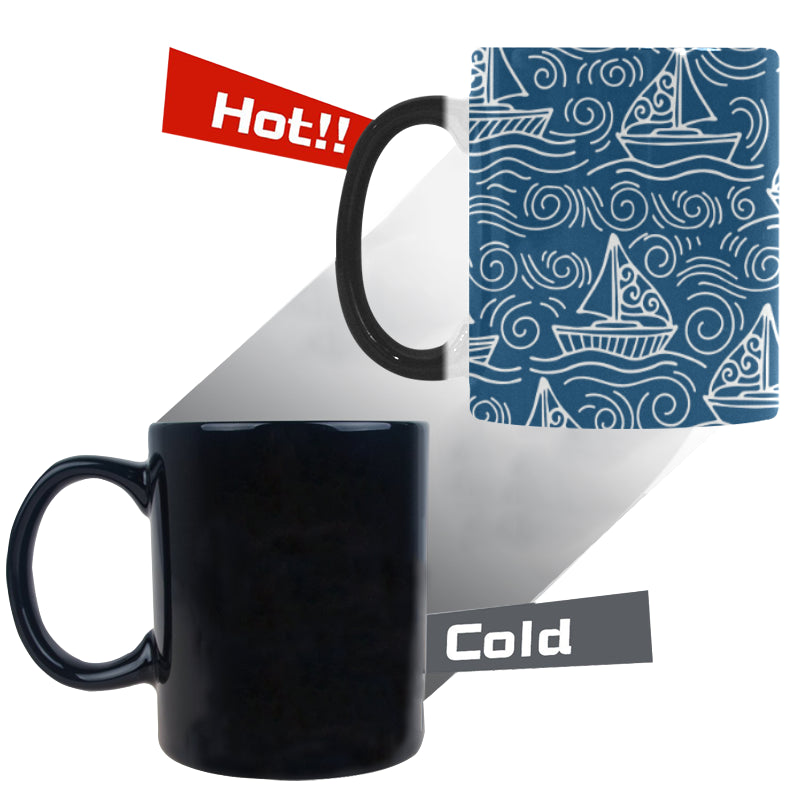 Hand drawn sailboat pattern Morphing Mug Heat Changing Mug