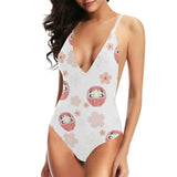 Daruma japanese wooden doll cherry blossom flower Women's One-Piece Swimsuit