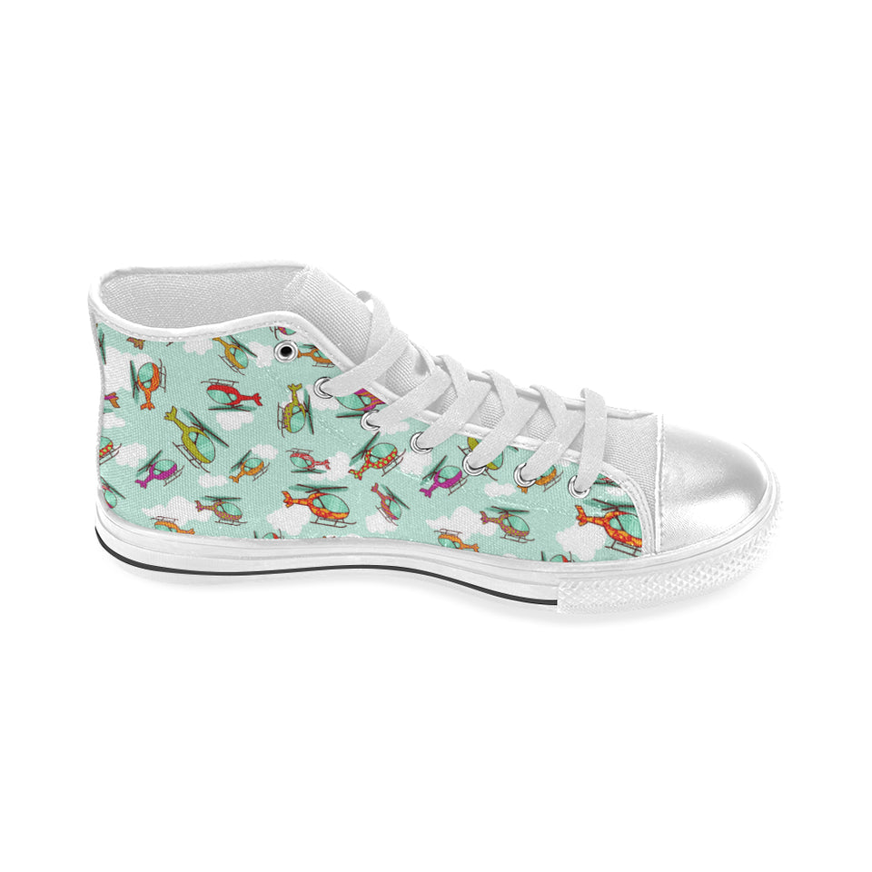 Helicopter design pattern Women's High Top Canvas Shoes White
