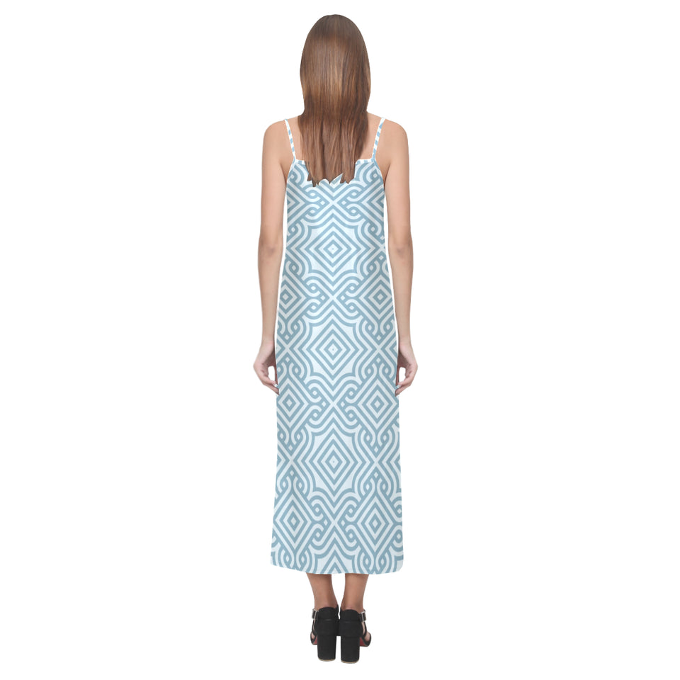 arabic pattern V-Neck Open Fork Long Dress