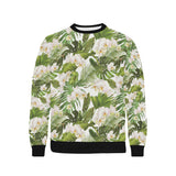 White orchid flower tropical leaves pattern Men's Crew Neck Sweatshirt