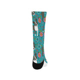 Boston terrier beautiful flower pattern Crew Socks