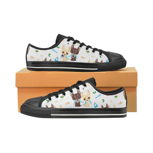 Cute Chihuahua dog pattern Kids' Boys' Girls' Low Top Canvas Shoes Black