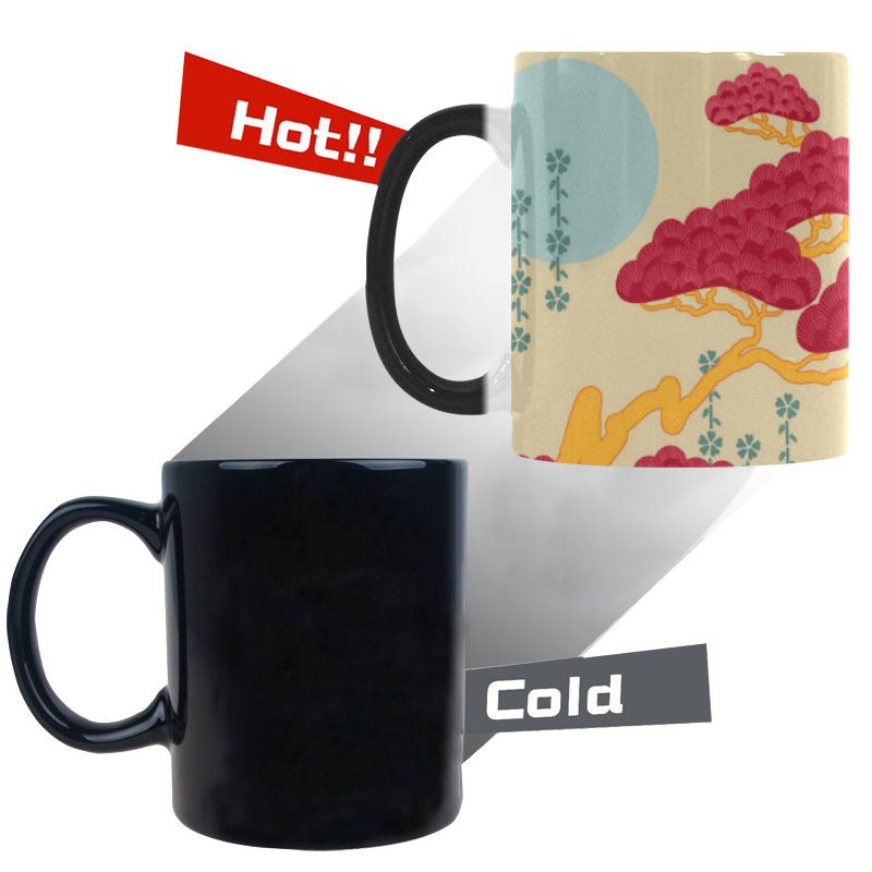 Red Bonsai gray sun japanese pattern Morphing Mug Heat Changing Mug