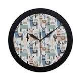 lama Alpaca cactus hand drawn pattern Elegant Black Wall Clock