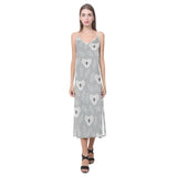 Cute koala leaves pattern V-Neck Open Fork Long Dress