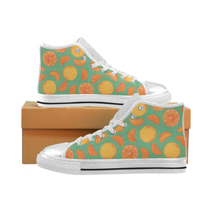 orange fruit pattern green background Women's High Top Canvas Shoes White
