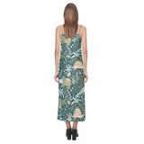 dinosaurs tropical leaves flower pattern V-Neck Open Fork Long Dress