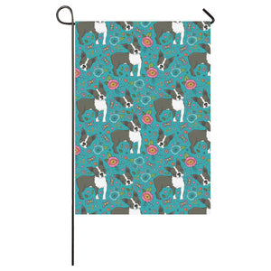 Boston terrier beautiful flower pattern House Flag Garden Flag