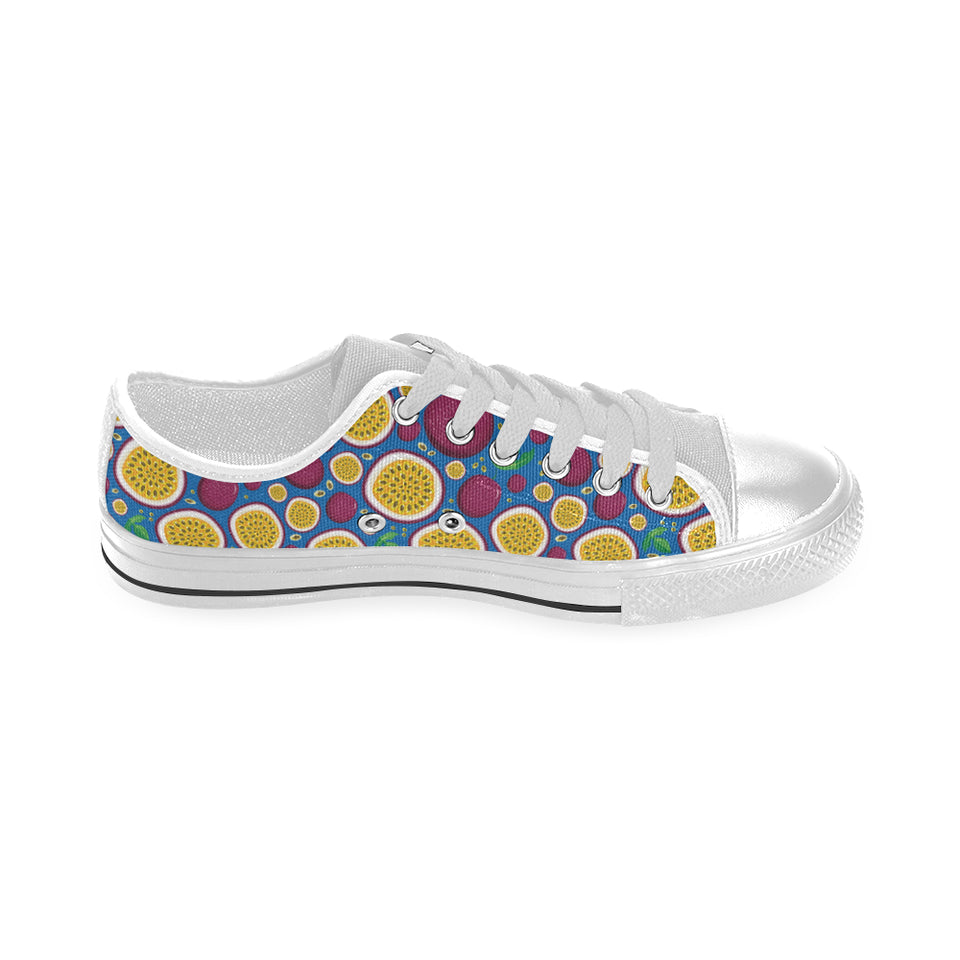 Passion fruit blue background Men's Low Top Shoes White