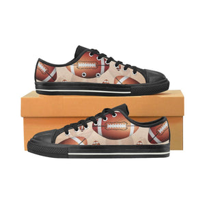 American football ball design pattern Kids' Boys' Girls' Low Top Canvas Shoes Black