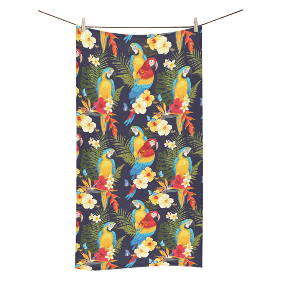 Colorful parrot flower pattern Bath Towel