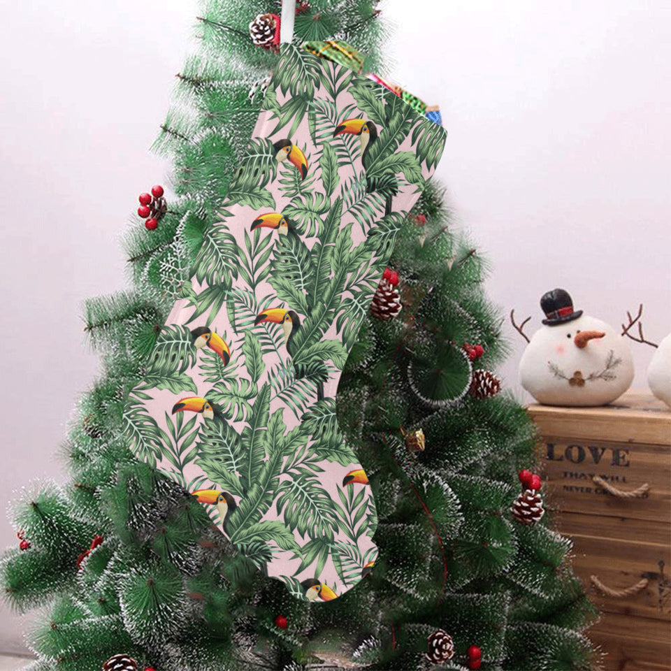Toucan tropical green jungle palm pattern Christmas Stocking