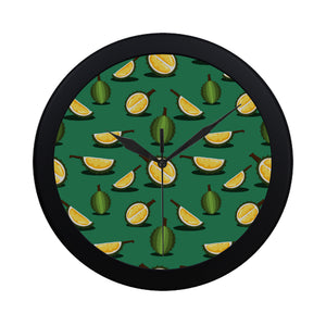 Durian pattern green background Elegant Black Wall Clock