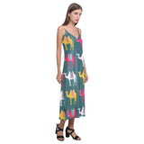 Camel pattern V-Neck Open Fork Long Dress