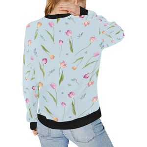 Watercolor Tulips pattern Women's Crew Neck Sweatshirt