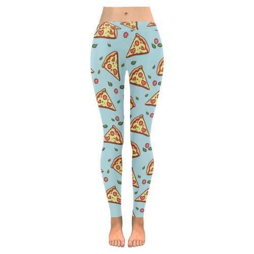 Hand drawn pizza blue background Women's Legging Fulfilled In US