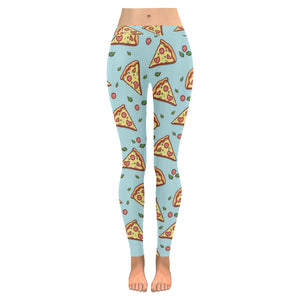 Hand drawn pizza blue background Women's Legging Fulfilled In US