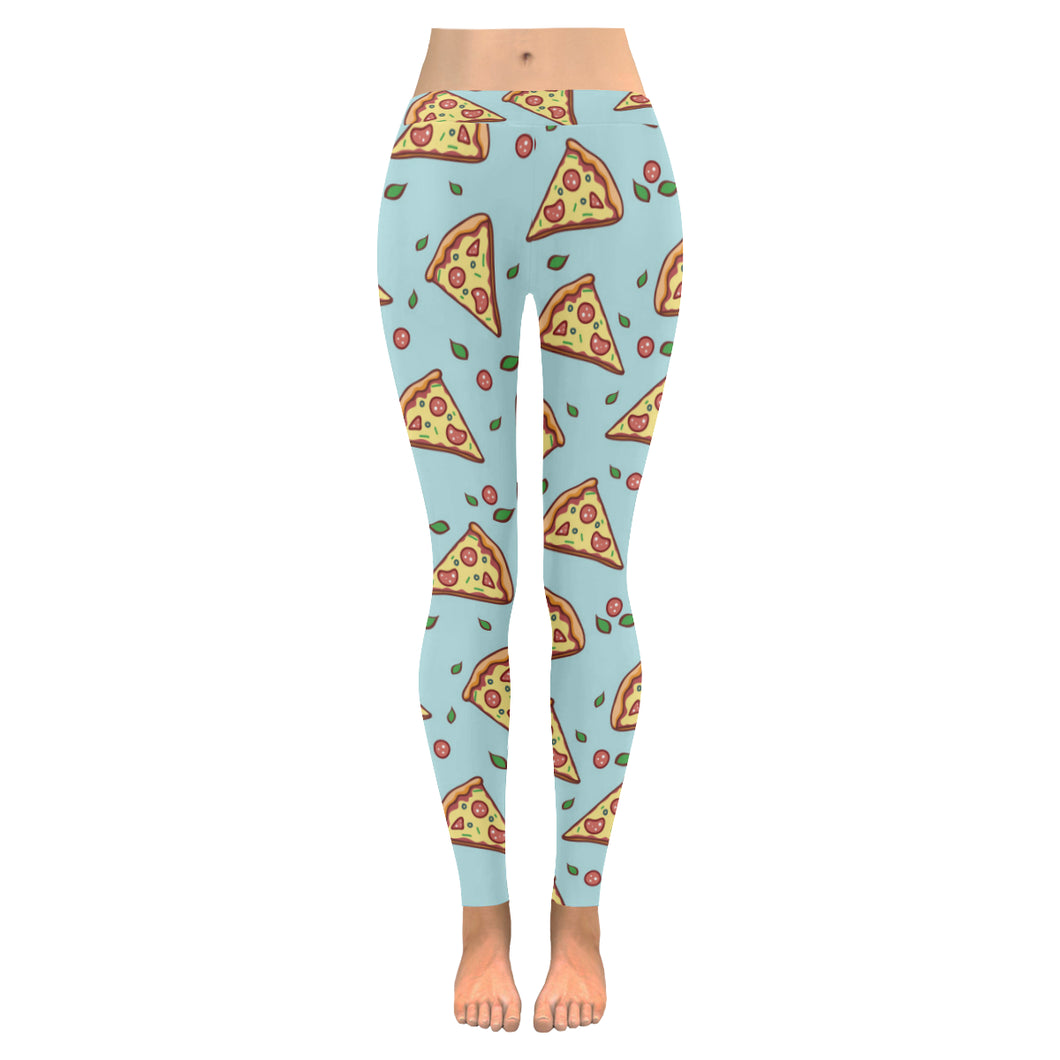 Hand drawn pizza blue background Women's Legging Fulfilled In US