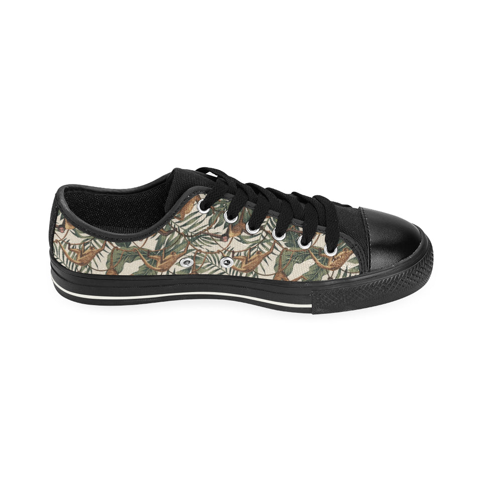 Monkey tropical leaves background Men's Low Top Canvas Shoes Black