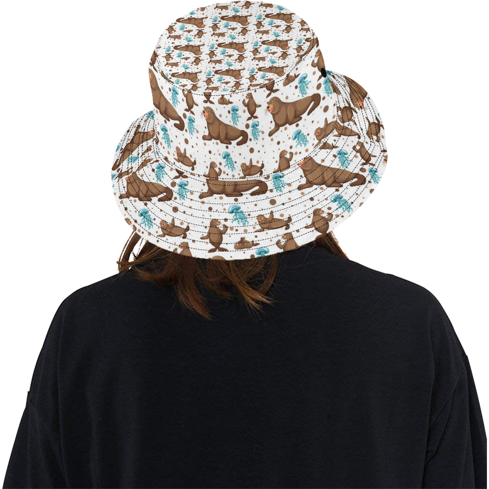 sea lion Seals jellyfish pattern Unisex Bucket Hat