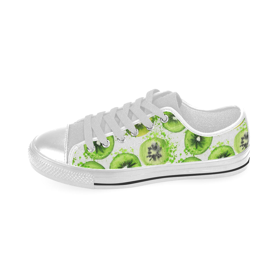 Watercolor kiwi pattern Men's Low Top Canvas Shoes White