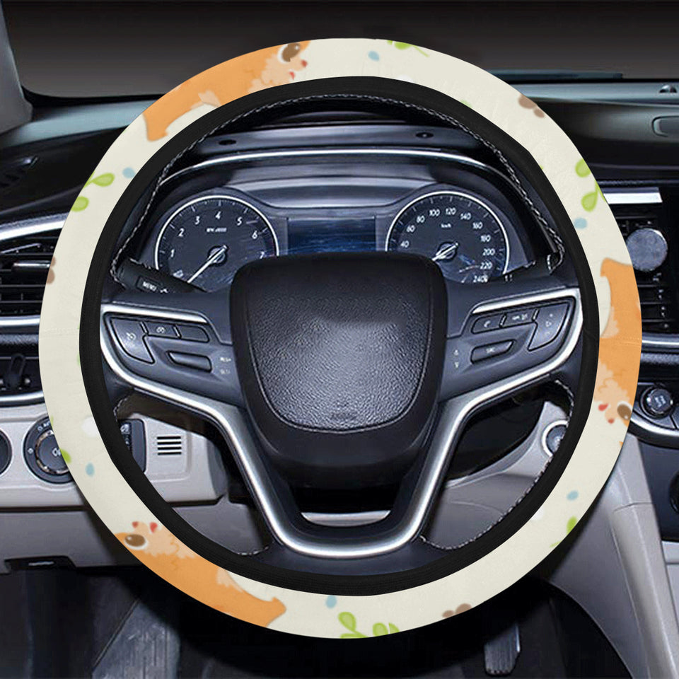 Cute brown pomeranian paw leave bone pattern Car Steering Wheel Cover