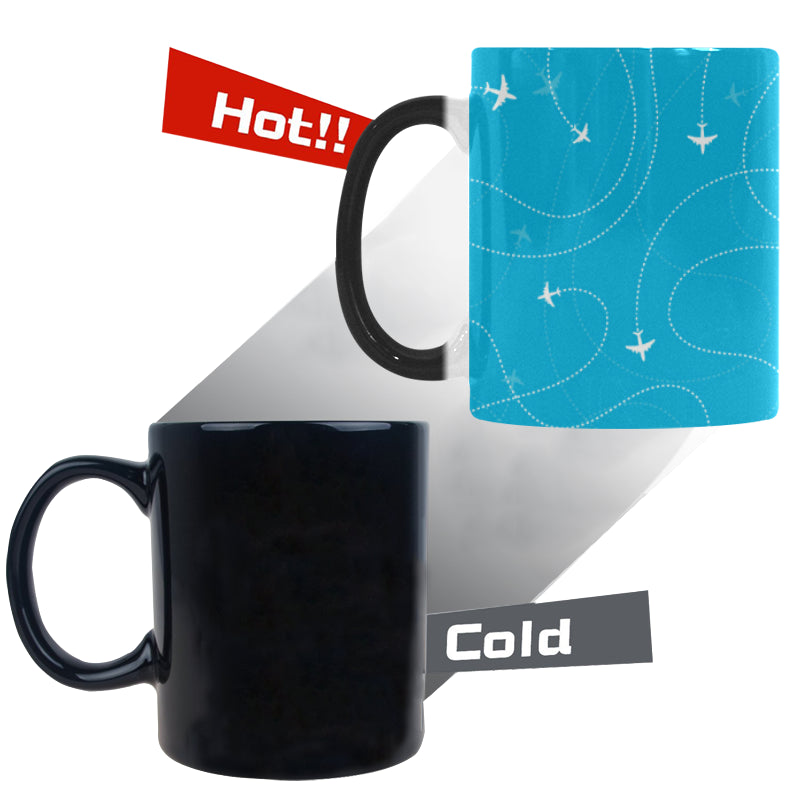 Airplane destinations blue background Morphing Mug Heat Changing Mug