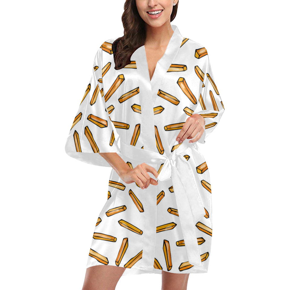 French fries potato pattern Women's Short Kimono Robe