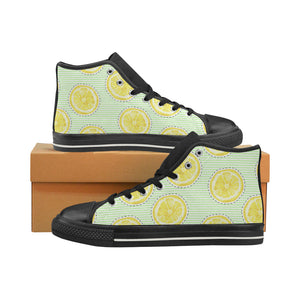 slice of lemon pattern Women's High Top Canvas Shoes Black
