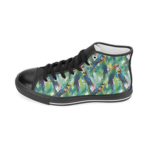 Colorful parrot exotic flower leaves Women's High Top Canvas Canvas Shoes Black