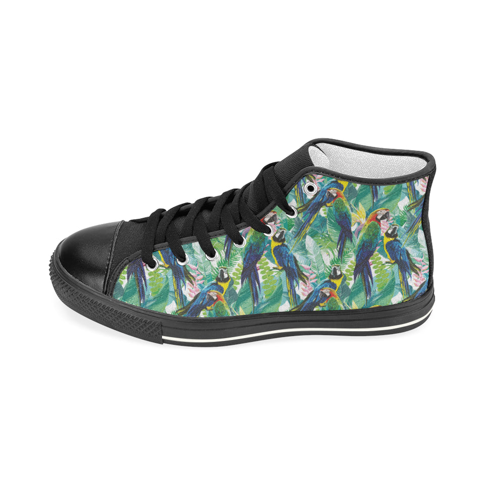 Colorful parrot exotic flower leaves Women's High Top Canvas Canvas Shoes Black