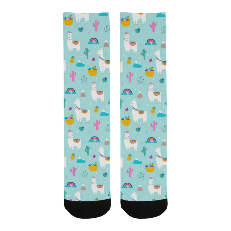 Llama alpaca cactus leaves pattern Crew Socks