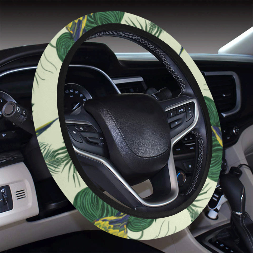 Beautiful parrot palm leaves pattern Car Steering Wheel Cover