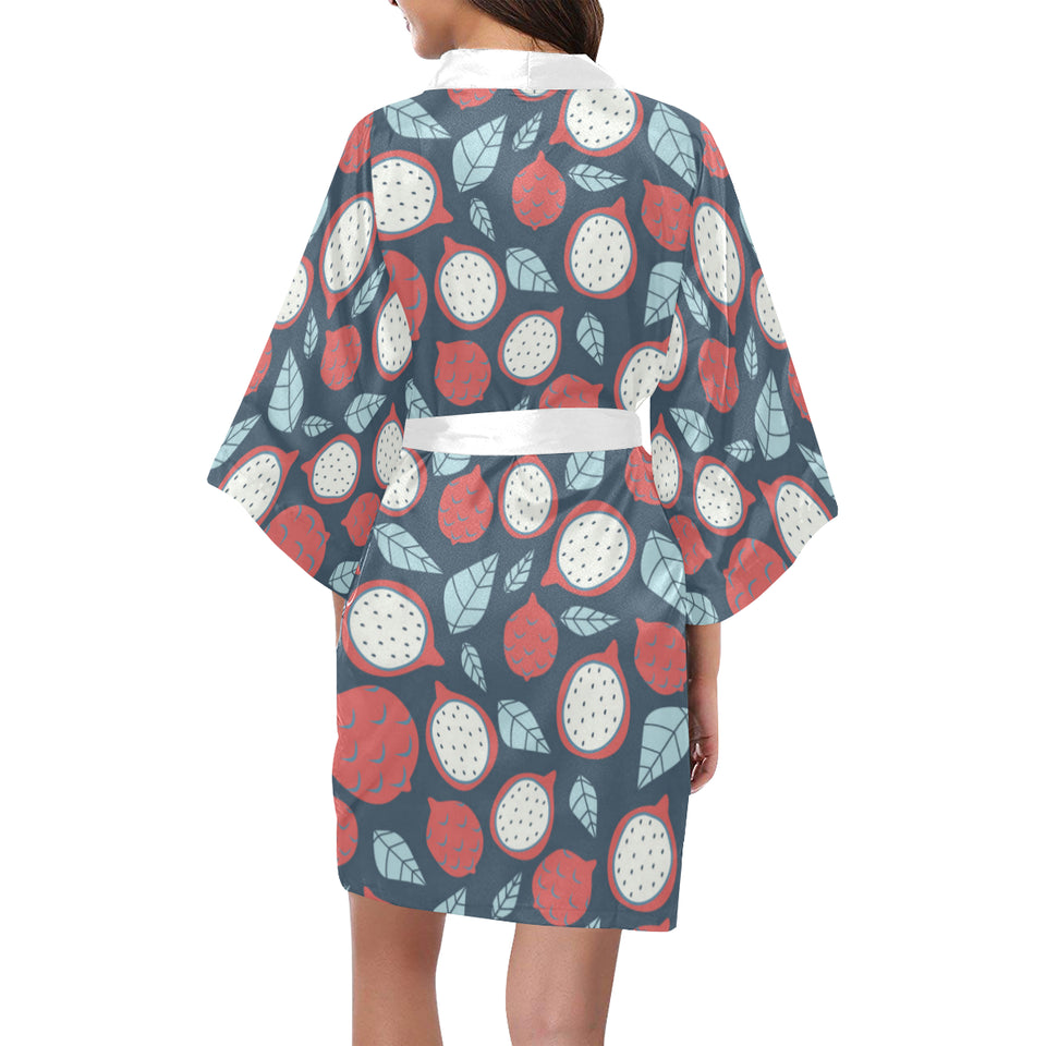 dragon fruits dark blue background Women's Short Kimono Robe