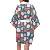dragon fruits dark blue background Women's Short Kimono Robe