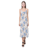 Cute peacock pattern V-Neck Open Fork Long Dress