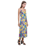 Passion fruit blue background V-Neck Open Fork Long Dress