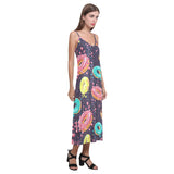 Colorful donut glaze pattern V-Neck Open Fork Long Dress