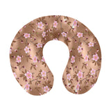 Pink sakura cherry blossom drak brown background U-Shaped Travel Neck Pillow