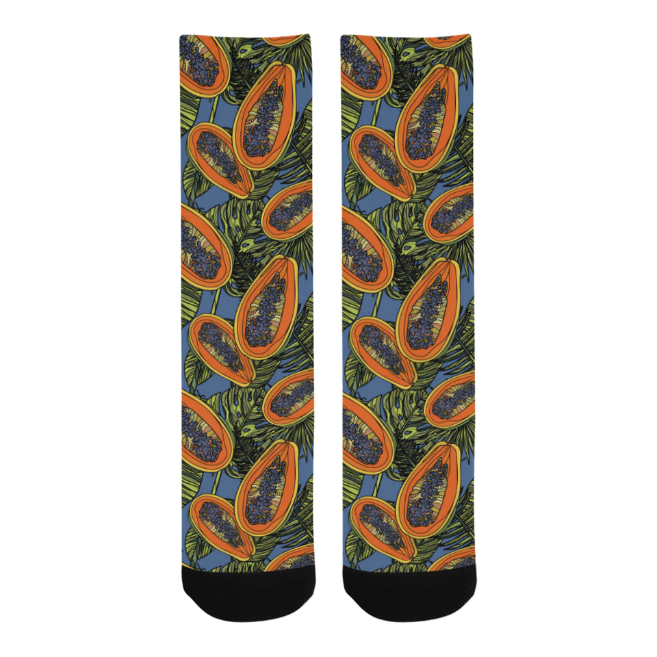Colorful papaya tropical leaves Crew Socks