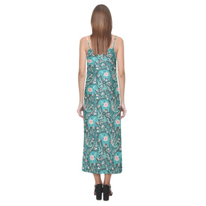 Elephants jungle pattern V-Neck Open Fork Long Dress