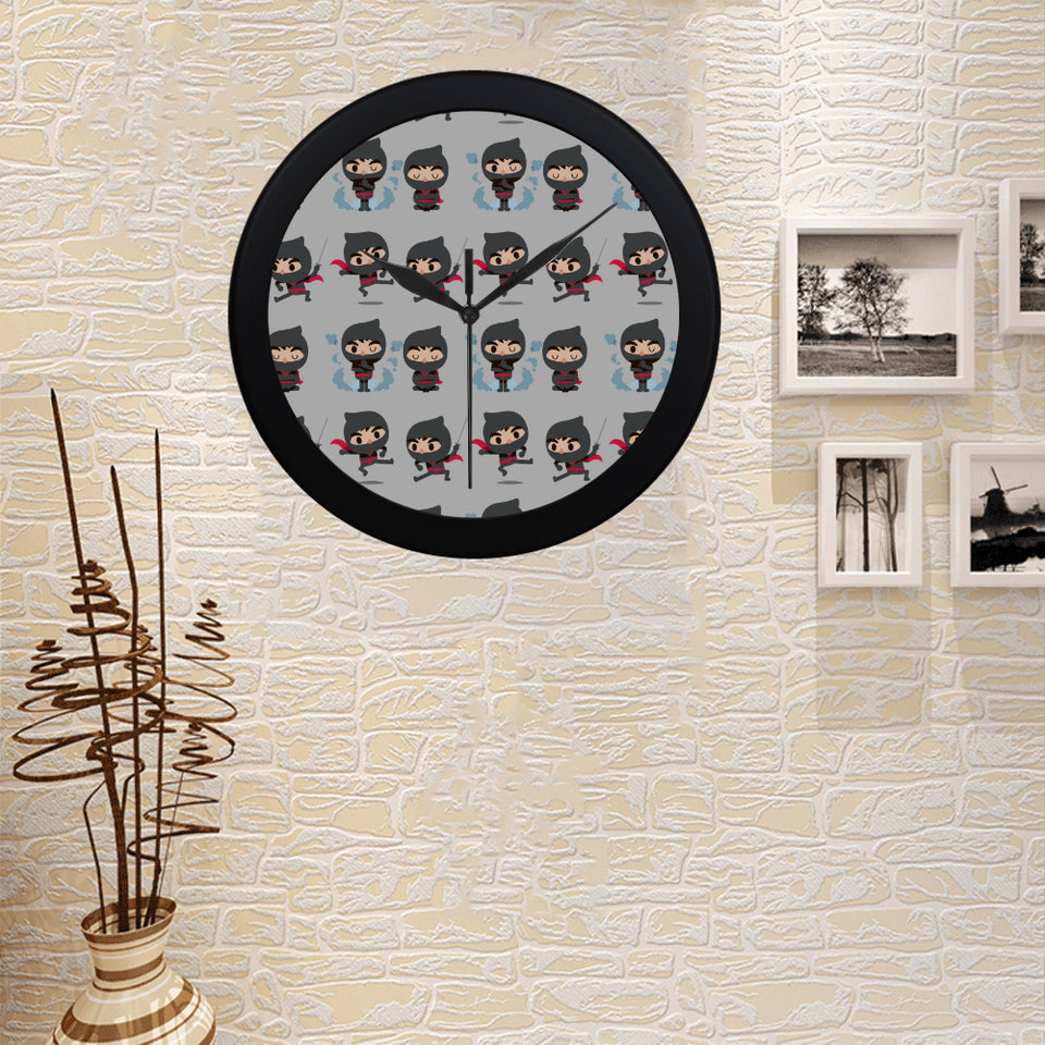 Cute ninja pattern Elegant Black Wall Clock
