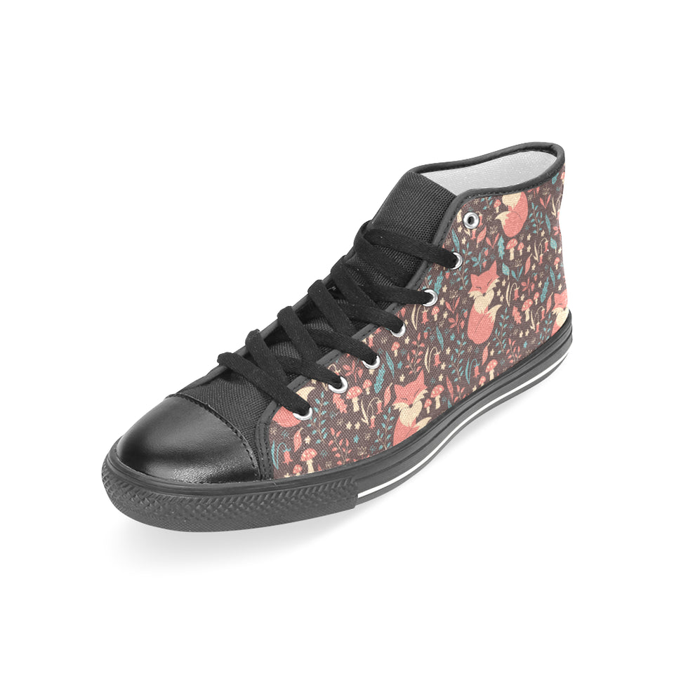 fox leaves mushroom pattern Women's High Top Canvas Shoes Black